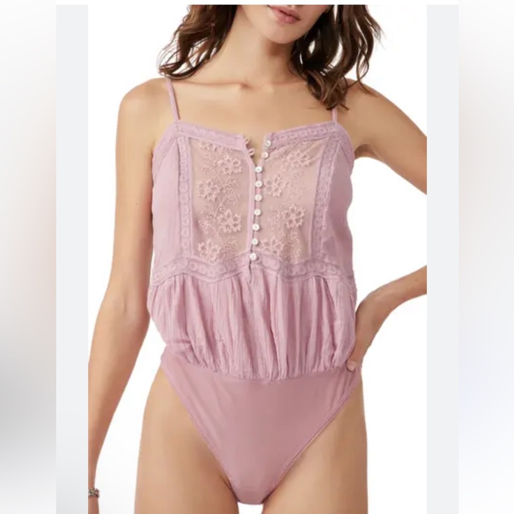 NWT Free People Still the One Lace Trim Cotton Bodysuit